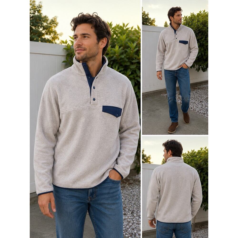 Patagonia Lightweight Synchilla Snap-T Pullover Mens Oatmeal Heather Navy NWT
